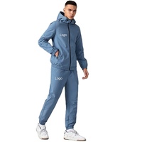 Survêtement coupe-vent bleu personnalisé 2 pièces ensemble veste pantalon couleur unie hommes Sport survêtement