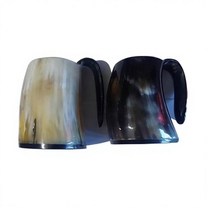 Tazas de Cerveza Hechas a Mano, 100% Naturales, Diseño Vintage, de Cuerno Real, Ecológicas, Ligeras, Aptas para Lavavajillas, B.S. Tapa de Bambú Internacional - Product Image 3