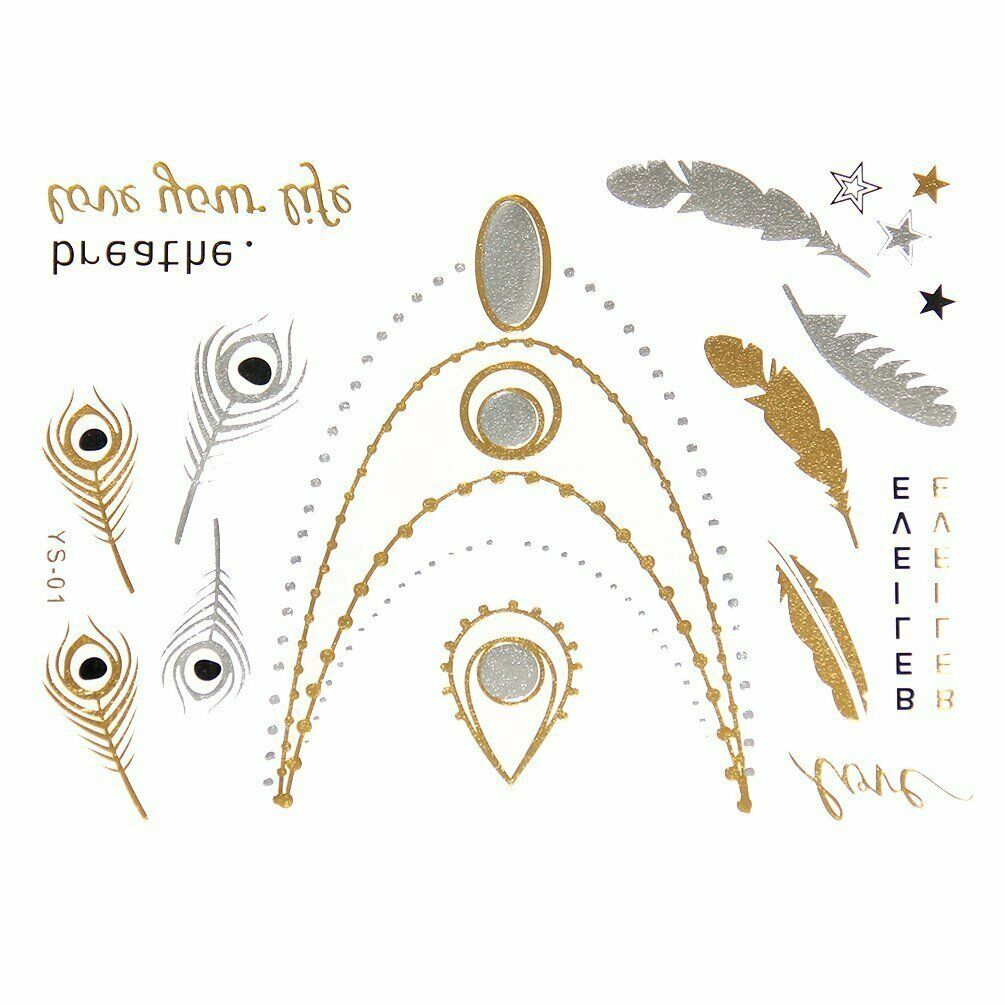 Оптовая продажа, временные тату-наклейки золотого и серебряного цвета на заказ