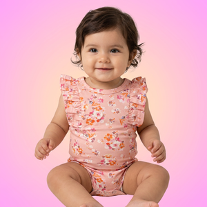 Vente en gros OEM Combinaison courte en coton 100% à imprimé floral pour bébé fille nouveau-né, été, tricotée, manches courtes, avec fermeture à boutons pression, logo personnalisé - Product Image 1