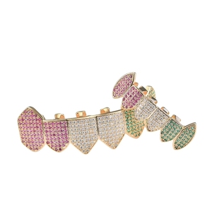 <span class=keywords><strong>Grillz</strong></span> dentaire multicolore en zircon cubique, bijoux hip-hop plaqué or, style Iced Out Bling CZ, pour hommes et femmes - Product Image 4