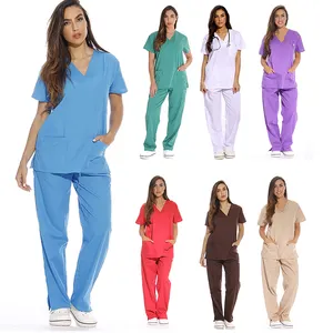 All'ingrosso uniforme medico medico scrub Set cotone blu uniformi da infermiera per le donne