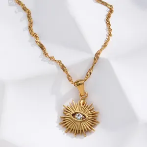 Collares de acero inoxidable con ojo de Circonia cúbica, joyería no empañada chapada en oro, CZ, contra el mal de ojo