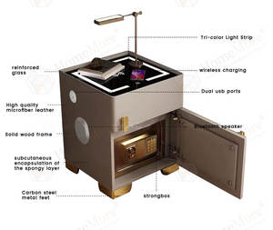 Coffre-Fort Luxe Mini pour Arme <span class=keywords><strong>Table</strong></span> de Chevet Intelligente Chargeur Sans Fil Veilleuse LED Boîte de Sécurité à Empreinte Digitale - Product Image 4