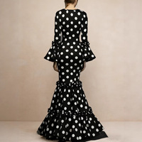 Robe longue de soirée élégante pour femme, imprimé pois, ourlet à volants, style bohème décontracté, col rond, manches évasées, coupe ajustée, maxi, 2026