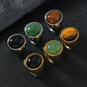 Không-phai không gây dị ứng vòng thép không gỉ sang trọng Tiger Eye tự nhiên Đá Nhẫn - Product Image 1