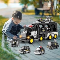 Camion de police à double étage à inertie 5 en 1, jouet pour tout-petits, camion de transport à friction, camion de police avec lumières et musique