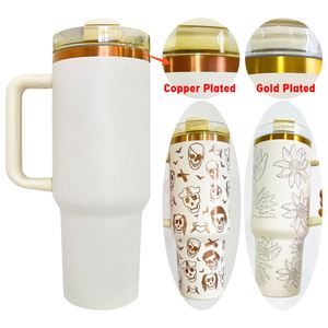 Gobelet isotherme personnalisé avec logo H2.0, revêtement en poudre, 40 oz, plaqué or cuivre, noir et blanc, pour les voyages - Product Image 2