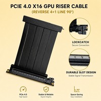 Câble Riser PCIe 4.0 X16 pour Refroidissement Liquide, 16GT/s, Double Inclinaison Inversée à 90 Degrés, 4+1 Fils, Plaqué Or, Montage Vertical pour GPU