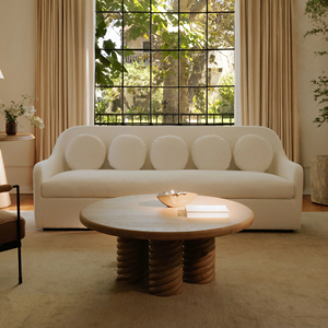 Canapé trois places minimaliste en tissu de style français avec design en rangée droite - Product Image 1