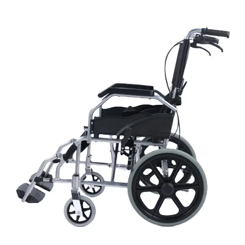 Sedia a rotelle fissa per poggiagambe con schienale semipiegato a doppia traversa per disabili anziani in lega di alluminio