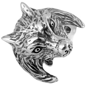yunnique Wolf Head <b>Ring</b> Unisex <b>Titanium</b> Steel Animal Zodiac Silver Gift Jewelry - Product Image 5