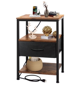 Mesa de Noche Combohome con Patas de Metal y Madera Marrón, con Cajón, Mesa Auxiliar para Sofá, Mesa Lateral para Cama, Sala de Estar - Product Image 1