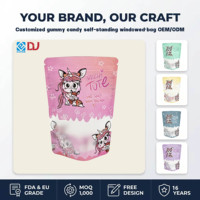 Sachet refermable écologique et recyclable en PE mono pour bonbons, chewing-gums et aliments pour animaux, avec fenêtre motif licorne de dessin animé