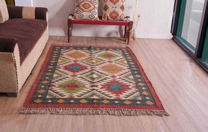 Southwestern <b>Tribal</b> Boho <b>Rug</b> Handwoven Wool Jute Farmhouse Carpet Accent for Entryway Bedroom Living Room Hallway Home Decor - Product Image 2