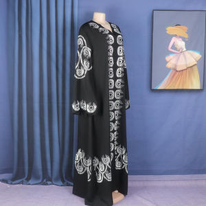 CCY murah gaun <span class=keywords><strong>Abaya</strong></span> berlian imitasi Muslim hitam ukuran besar gaun panjang wanita Afrika leher V - Product Image 4
