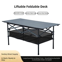 Table pliante d'extérieur réglable en hauteur en alliage d'aluminium, style glamping, portable, pour pique-nique, camping, mobilier d'extérieur léger