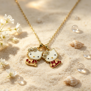 Collana con Ciondolo Smaltato Kawaii, Placcato Oro, con Fiocco di Cristallo e Gatto Cartone Animato, Gioiello Regalo per Ragazze Adolescenti e Migliori Amiche, per Uso Quotidiano - Product Image 4