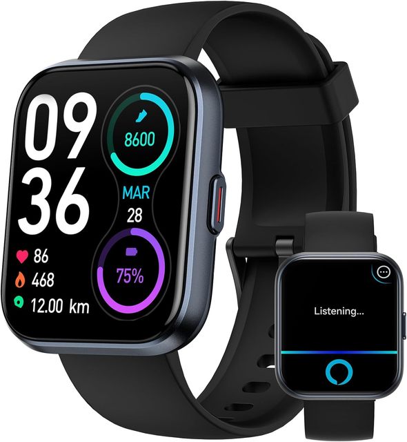 Smart Watch for Men&Women,Alexa Built-in,1.8'' LCD Screen,Bluetooth Call,100 Sports Modes,HR/SpO2/Sleep Monitor,IP68 Waterproof