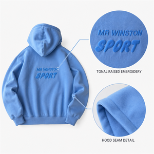 MR Winston <b>Blue</b> Embossed Letter Pullover <b>Hoodie</b> <b>for</b> <b>Women</b> Structured Hooded Sweatshirt - Product Image 4