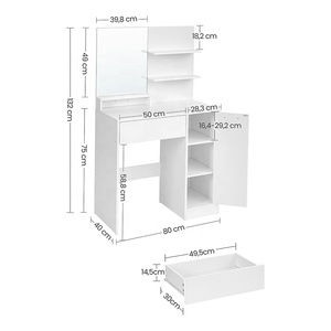 Miroir de <span class=keywords><strong>maquillage</strong></span> en bois Table de <span class=keywords><strong>maquillage</strong></span> de bureau pour femmes Vanité Table cosmétique moderne avec étagères Coiffeuse avec miroir - Product Image 6