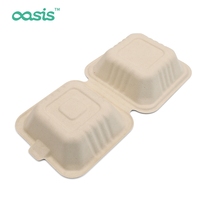 Ensemble de vaisselle en pulpe de bagasse jetable sans BPA Oasis Récipient alimentaire étanche/sulfurisé chauffant à charnière à clapet