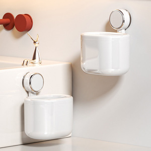 Suction Mounted Bathroom Storage Bin Oval Shape Durable Wall Mount For Cosmetic And Towel Storage - Product Image 2