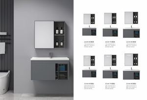 Ensembles <span class=keywords><strong>de</strong></span> meubles-lavabos <span class=keywords><strong>de</strong></span> <span class=keywords><strong>salle</strong></span> <span class=keywords><strong>de</strong></span> <span class=keywords><strong>bain</strong></span> en PVC au design moderne avec magnifique lavabo en céramique grise <span class=keywords><strong>et</strong></span> structure en acier inoxydable – Prix usine abordable - Product Image 2