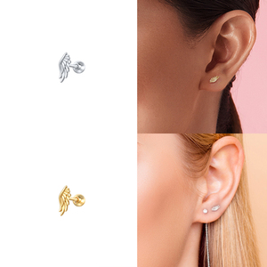 Boucles d'oreilles clous mini ailes de plume tendance en argent sterling S925 ROXI - Product Image 3
