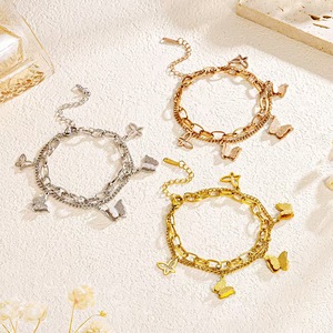 Pulseras Elegantes de Acero Inoxidable con Colgante de Mariposa para Mujer, Pulseras Huecas con Colgante de Mariposa en Oro de 18K - Product Image 5
