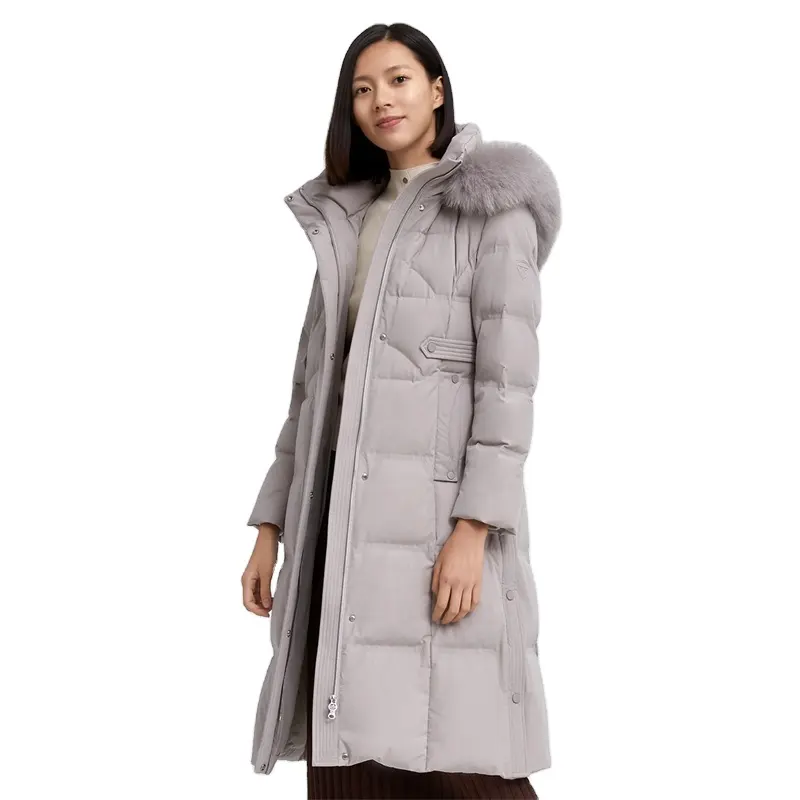 Women with fur collar parkas long hooded zipper down puffer jacket goose down coats for women