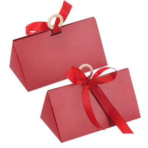 Boîte en carton de luxe personnalisée avec logo, forme triangulaire, pour bonbons de mariage, chocolats, avec ruban doré et nœud, pour cadeaux de fête - Product Image 5