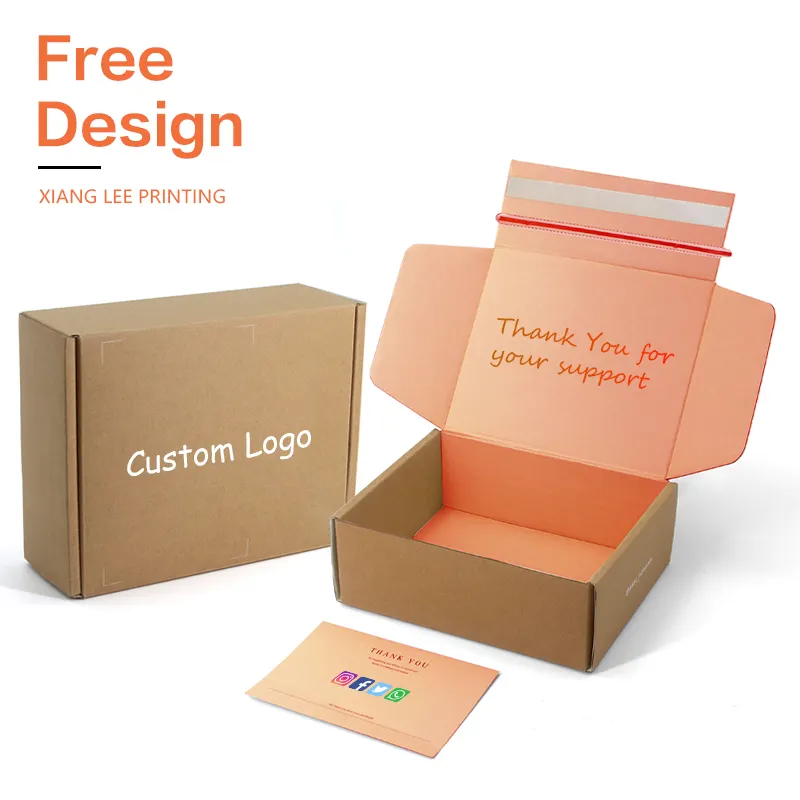 Cajas de cartón corrugado con tira adhesiva, caja de correo autosellada con logotipo personalizado, envío comercial