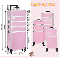 Caisse de train professionnelle de chariot à roulement en aluminium 4-en-1 avec organisateur de maquillage portable à la mode à fermeture ouverte pour une utilisation en salon