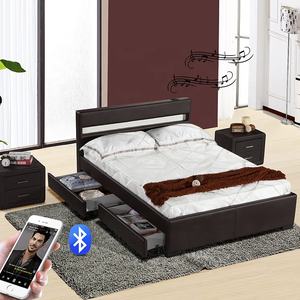 Двухразмерная светодиодная и мягкая кровать из искусственной кожи с выдвижными ящиками - Product Image 6