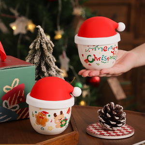 Cute Merry Christmas Mug Small Ceramic Coffee Cup with Red Hat - Product Image 1