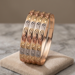 Wholesale Fashion 3 Tone <b>Gold</b> Plated <b>Bangles</b>, Multi Tone <b>Bangles</b> Set, 3 Tone Textured Forming <b>Bangles</b>, Tri Color Brass <b>Bangles</b>. - Product Image 5