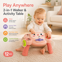 Marche-bébé et table d'activités 2 en 1, marche-bébé évolutif avec centre d'activités interactif musical, trotteur à pousser