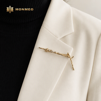 HONMEO Bros Pin Cabang Bunga Kristal Ranting Warna Emas Bahan Zinc Alloy untuk Wanita, Cocok untuk Jas dan Mantel