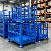 Cages à palettes en acier galvanisé robustes, pliables, en treillis métallique, conteneurs de stockage, capacité 1500 kg, pour entrepôt