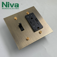 Interruptores y Enchufes Eléctricos Americanos de Lujo Personalizados, Interruptores de Palanca con Panel de Latón, Panel Metálico Multifunción, Enchufe de Acero Inoxidable