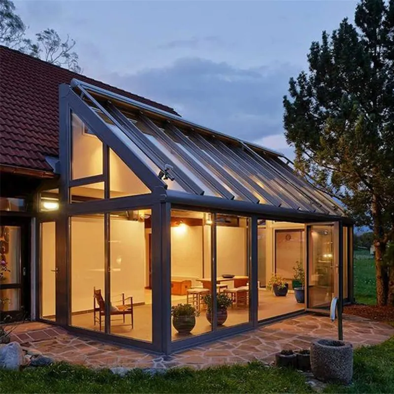 Современный сборный алюминиевый деревянный каркас, расширяющийся наружный porche стеклянный дом, дополнительный комнатный консервативный