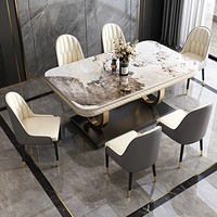 Table à manger rectangulaire moderne de luxe en marbre avec ensemble de chaises 4, 6 ou 8 places – Mobilier de salle à manger et de salon – Designs complets dorés