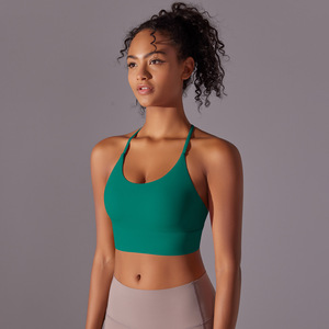 Soutien-gorge de sport pour femme, col halter en U, bretelles fines en T, coussinets amovibles, soutien léger, idéal pour le Pilates, le yoga et la course à pied, haut court athlétique. - Product Image 4