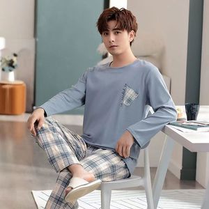 Ensemble pyjama à manches longues pour hommes t-shirt doux 2 pièces automne vêtements de maison mince vêtements de nuit décontractés jeunes hommes vêtements de nuit hommes d'âge moyen <span class=keywords><strong>nuisette</strong></span> - Product Image 6