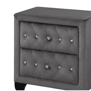 Sophia Modern Crystal Tufted 2 <b>Drawer</b> Nightstand Upholstered Velvet Gray Wood Base - Product Image 4
