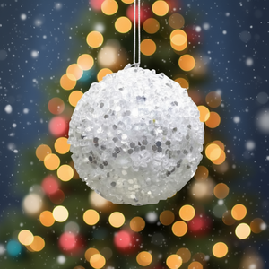 Homeera Christmas Ornament 10Cm Ball White Sequins Round Plastic Tree Decoration - Product Image 2
