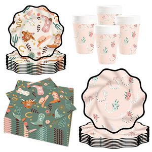 Vaisselle jetable à motif de cowgirl de dessin animé DAMAI, ensemble de vaisselle en papier pour fête, pour 10 invités - Product Image 3