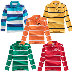 Polo à manches longues rayé décontracté, écologique, anti-rétrécissement, col roulé pour garçons, tissu en polyester/coton, 240g - Product Image 4