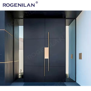 Puerta de Entrada de Seguridad de Aluminio Rogenilan con Textura de Piedra Negra, Puertas Pivotantes Exteriores para Casas - Product Image 6